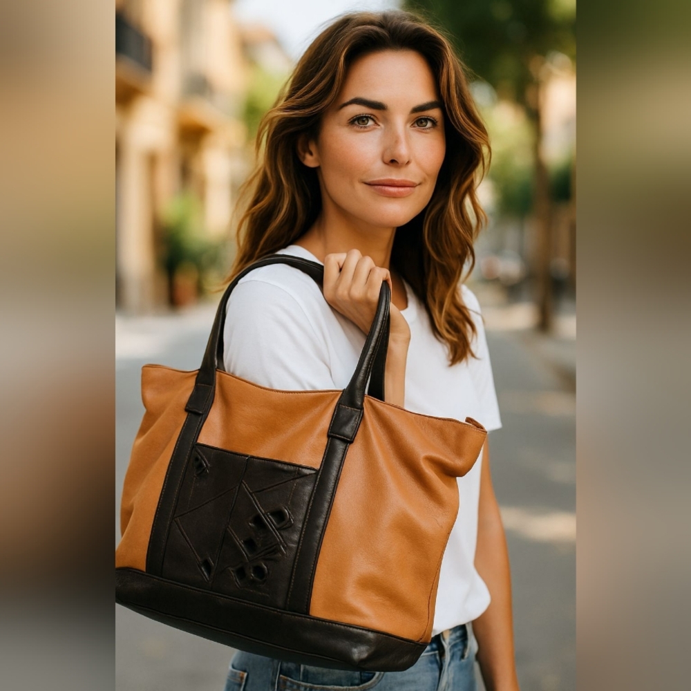 3.1 Phillip Lim Black and Tan Leather Tote with Intricate Beads EUC w Dustbag